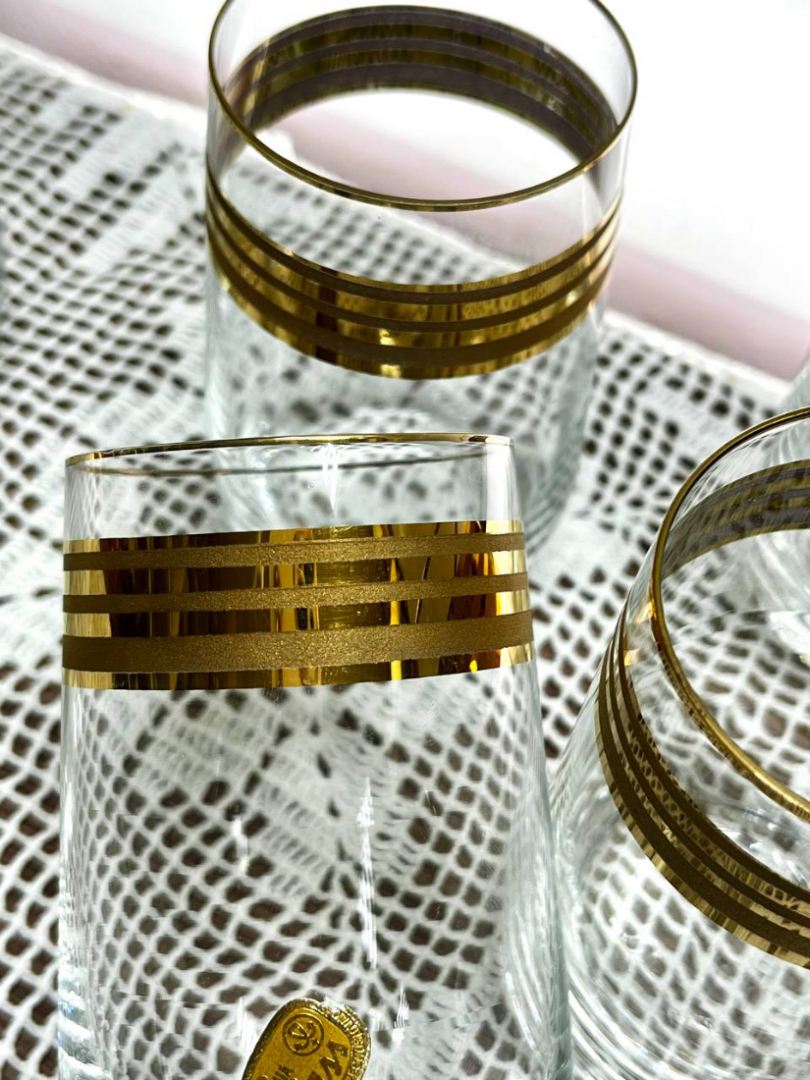 Набор стаканов из стекла с позолотой. Богемия, Чехословакия. Этикетки. Винтаж. Цена за 6шт. Картинка 4